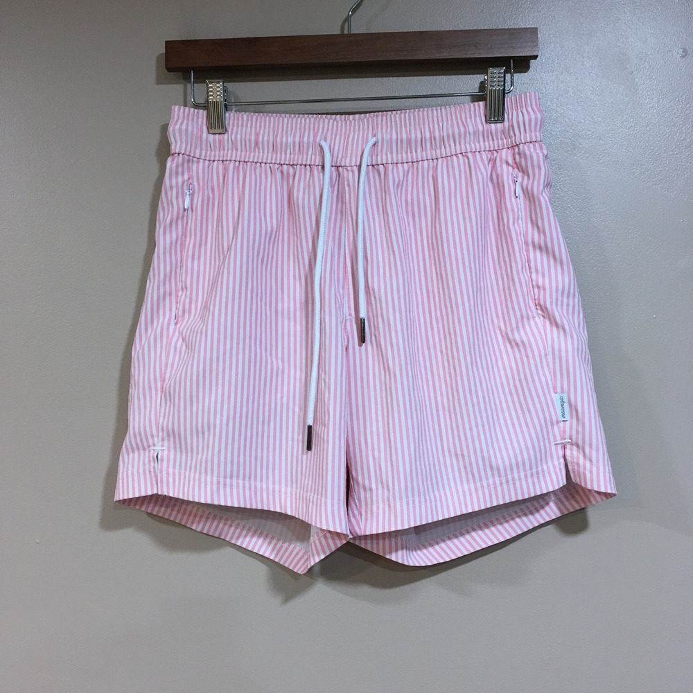 Maamgic Striped Swim Trunks‎ Shorts Mens S Pink Preppy Vacation Resort Beachy